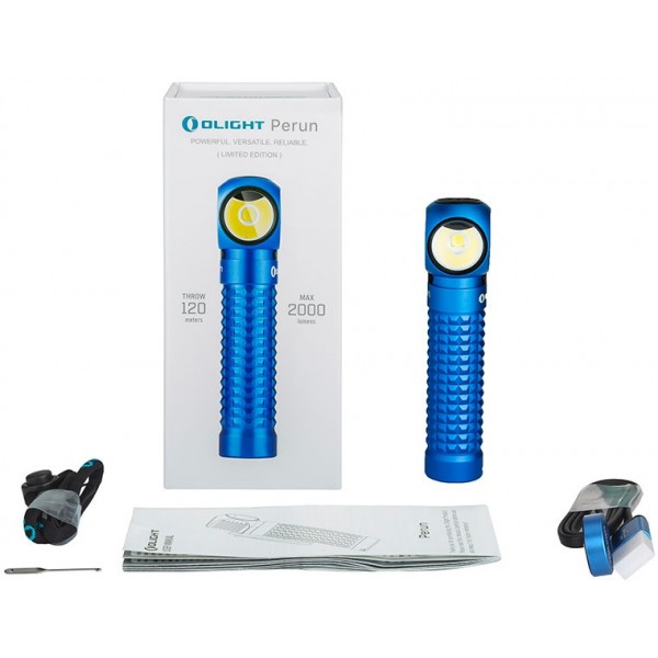 Налобний ліхтар Olight Perun Blue + акумулятор та зарядка