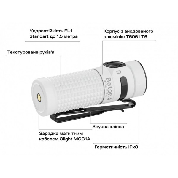 Ліхтар Olight Baton 4 Premium Edition White