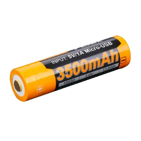 Акумулятор 18650 Fenix ARB-L18-3500U (3500 mAh), захищений, вбудований порт заряджання micro-USB