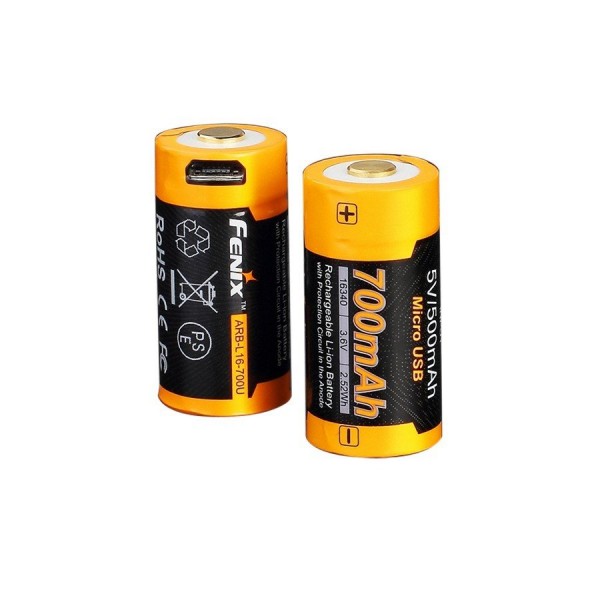 Акумулятор 16340 Fenix ARB-L16 700UP (700mAh), захищений, з роз'ємом мікро-USB