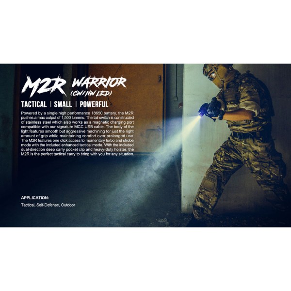 Ліхтар Olight M2R Warrior NW/CW + акумулятор Li-ion 3500 мА/год, зарядне USB