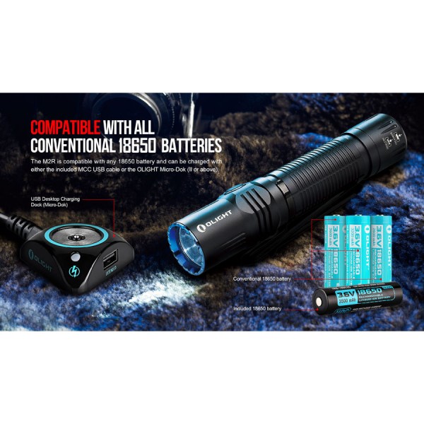 Ліхтар Olight M2R Warrior NW/CW + акумулятор Li-ion 3500 мА/год, зарядне USB