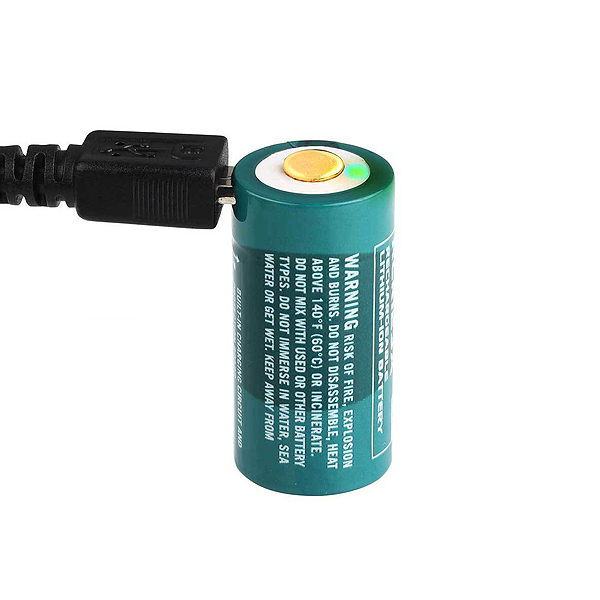 Акумулятор RCR123 Li-Ion Olight 3.7V (650mAh), захищений, з USB-портом + USB-шнур у комплекті!